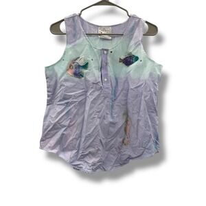 Play Alegre Hand Painted Fish Tank Top Women's Medium Large Button Front Artwear